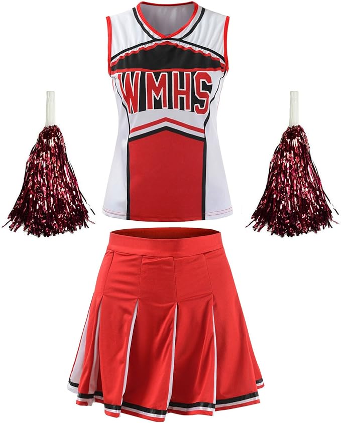 Women's High School Musical Cheerio Classic Cheerleader Athletic Sport Uniform Fancy Dress (Red