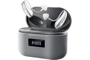Rechargeable OTC Hearing Aids for Seniors & Adults （NewHear ）16-Channel Digital Sound, Smart Noise Cancellation, Super Mini Invisible BTE Design, Charging Case, 5-Day Battery, Light Gray
