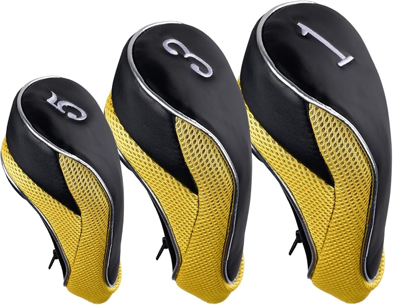 Andux Golf 460cc Driver Fairway Wood Head Covers Set of 3 Yellow