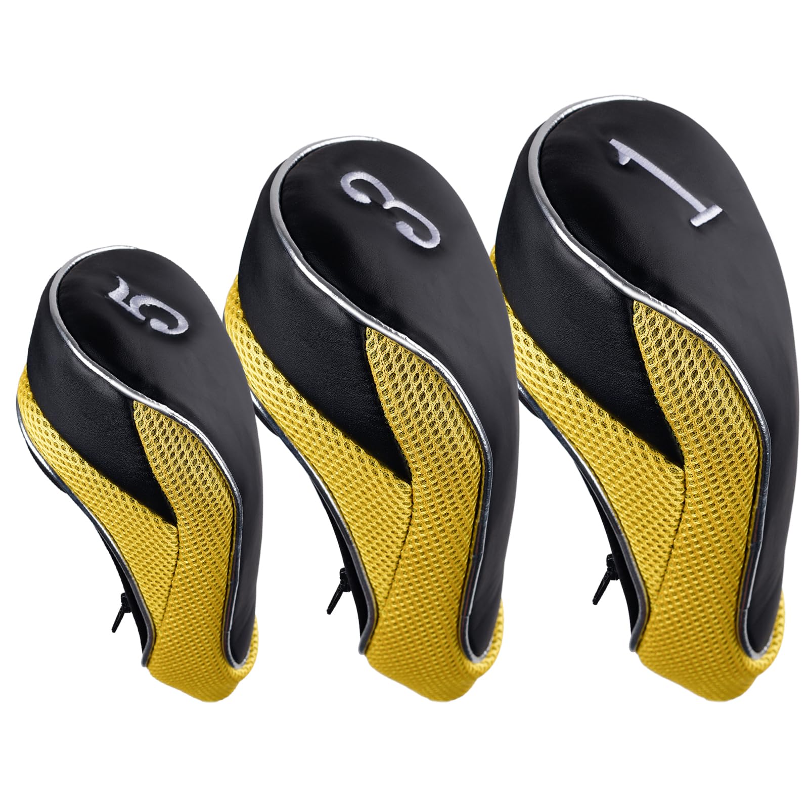 Andux Golf 460cc Driver Fairway Wood Club Head Covers with Zipper Closure Set of 3 Yellow