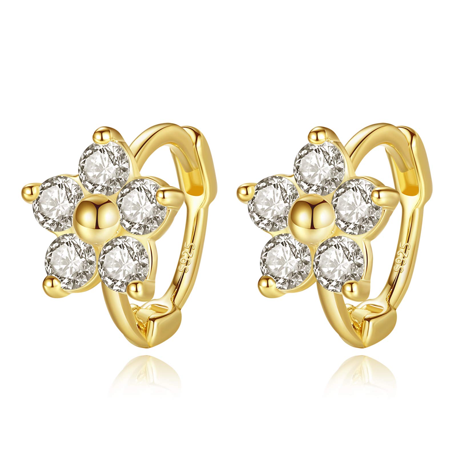 VIKI LYNN Small Flower Hoop Earrings with White Cubic Zirconia Cartilage Earring for Women Girls Tiny Ear