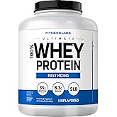 Fitness Labs Whey Protein Powder Unflavored | 5 lbs | 80 oz | Easy Mix Ultimate Supplement | Non-GMO, Gluten Free