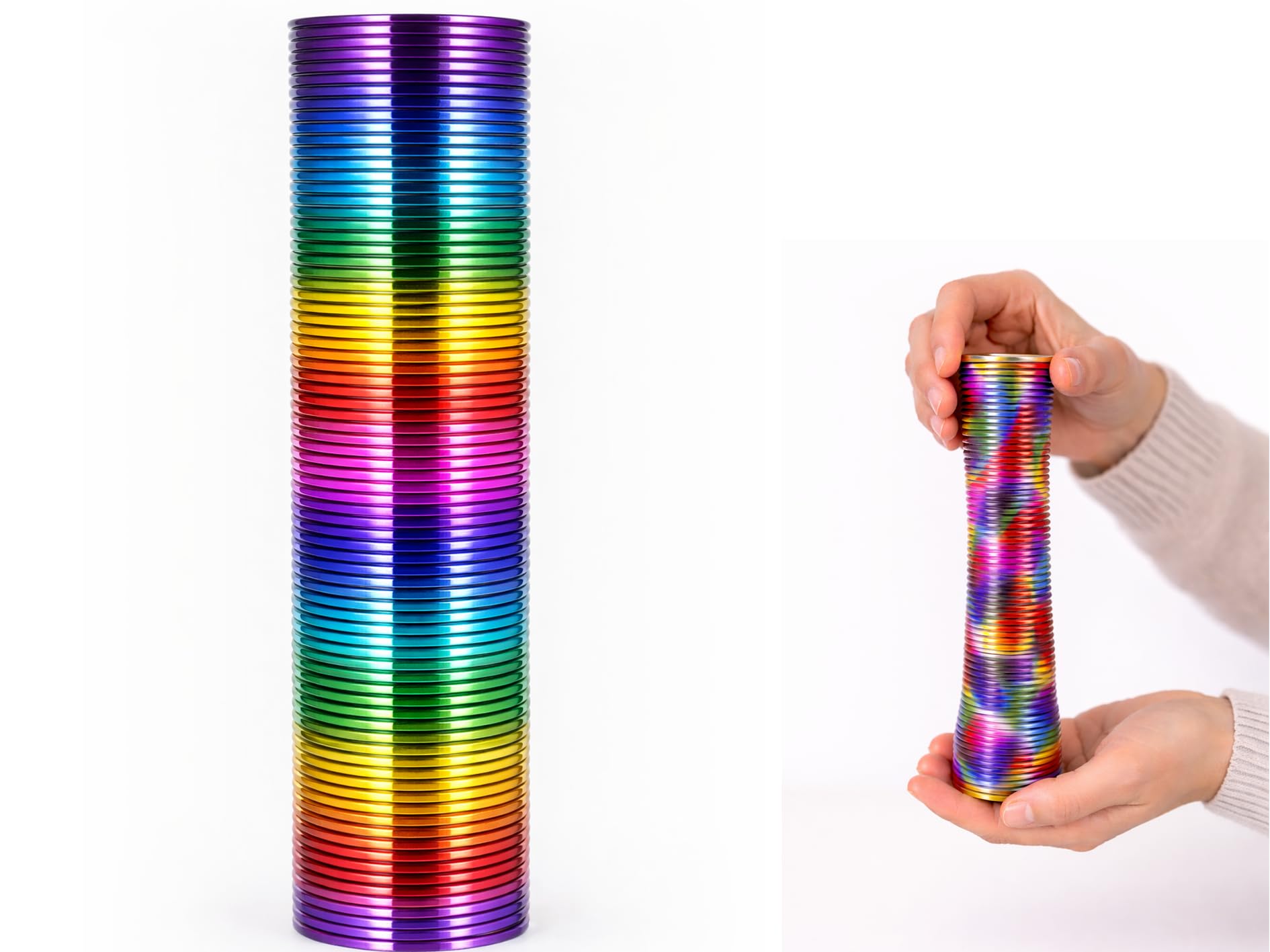 Storm&Lighthouse Metallic Chroma Rainbow Spring Toy Plastic Coil Random Design Sent Fidget Toy for Kids and Adult, Retro Magic Spring Party Bag Filler Colourful Stretchy Bouncing Fidget Toy