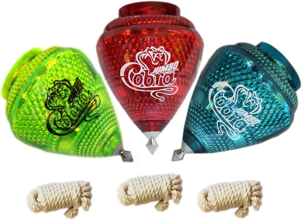 Grahmart 3 Pack Durable Plastic Spin Tops & Metal Tip Made in Mexico - Trompo Mexicano de Plástico Durable & Punta de Metal (Pack of 3 Assorted Colors) (Jumbo Cobra)