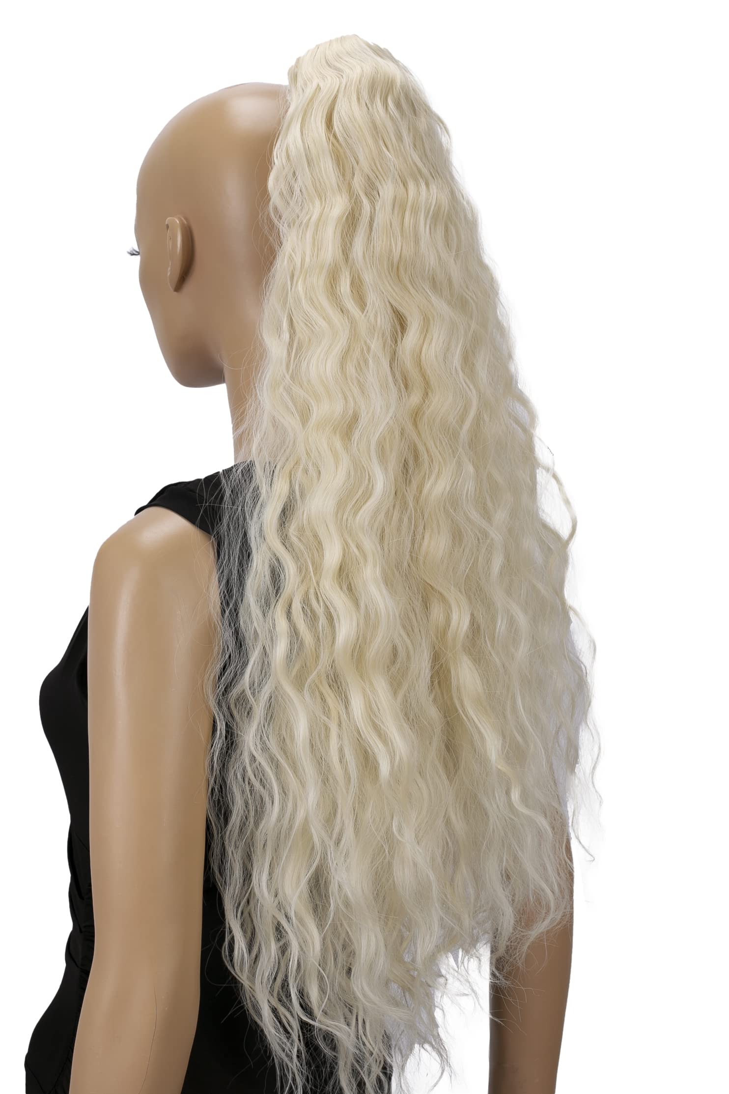 CAISHA 28" Extra Long Voluminous Wavy Clip On Hairpiece Braid Ponytail Heat Resistant Synthetic Platinum Blonde H714