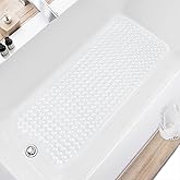 TEESHLY Bath Tub and Shower Mats, Non Slip 40 x 16 Inch Extra Large Bathtub Mat, Machine Washable Bathmat with Drain Holes, Suction Cups for Bathroom Floor, White