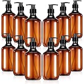 JJUNW 12 Pack Amber Soap Dispenser, mpty Plastic Pump Bottles Shampoo Bottles Refillable for Hand Sanitizer Soap Cosmetic Lotion Body Wash Conditioner Bathroom Travel