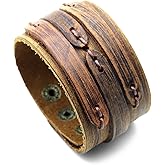 Xusamss Punk Rock Strap Wristband Wide Leather Cuff Bracelet