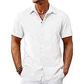 Runcati Mens Short Sleeve Linen Shirts Button Down Casual Texture Summer Beach Wedding Tops
