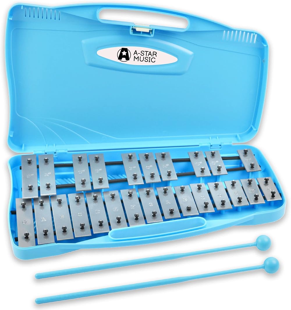 A-Star 25 Note Glockenspiel Xylophone with Blue Case and Two Beaters