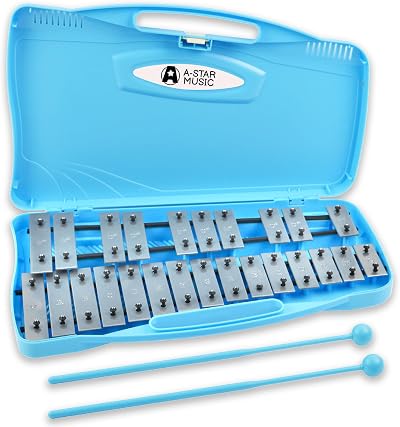 A-Star 25 Note Glockenspiel Xylophone with Blue Case and Two Beaters