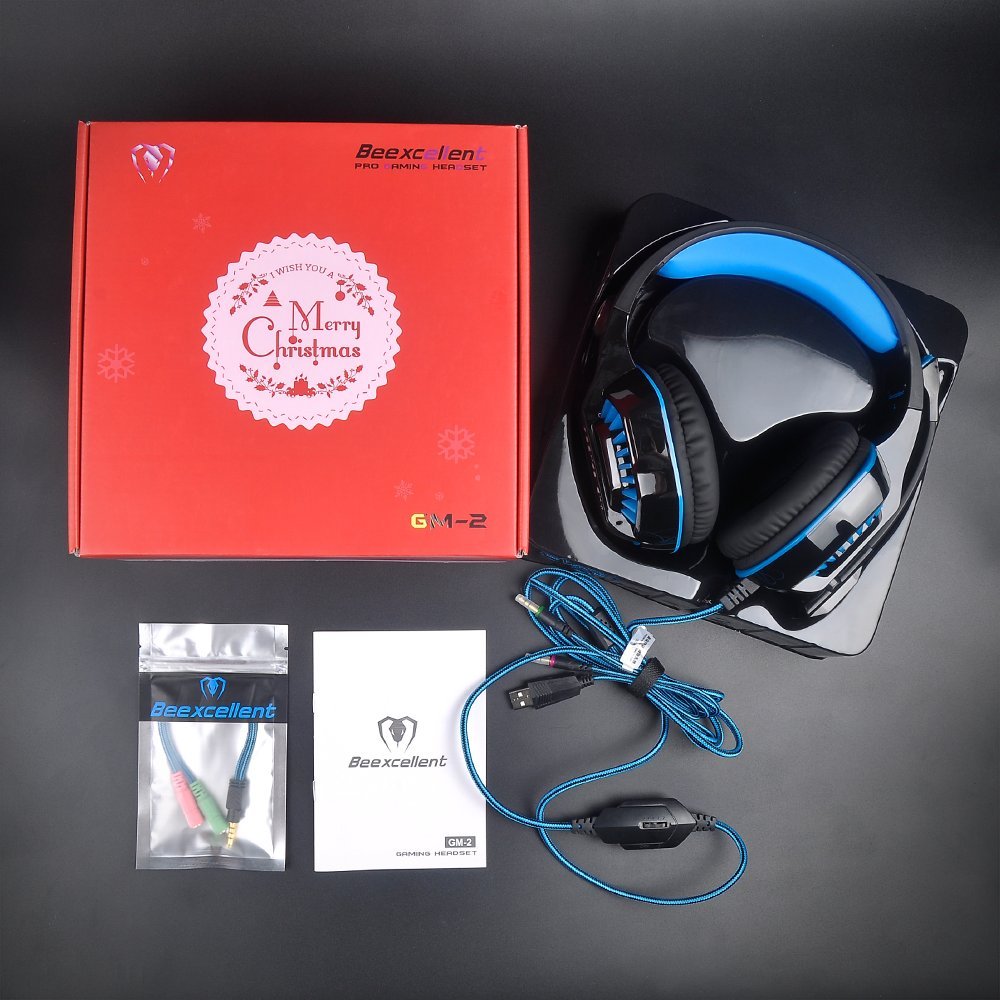 KSCAT G1000 Gaming Headset Kopfhörer USB/Klinken-Stecker Mikrofon LED Effekt für PC Film Gaming Spielen Chat Musik (Blau)