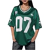 SOLY HUX Jersey Shirts for Women Y2k Graphic Number Oversized Tees V Neck Half Sleeve Cute Soccer Streetwear T Shirt Tops