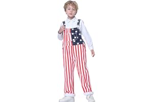 YUANBANG Boys American Overalls Adjustable Straps 4th of July Girls Romper Usa Flag Bibs 6-12 years kids Patriotic Jumpsuit