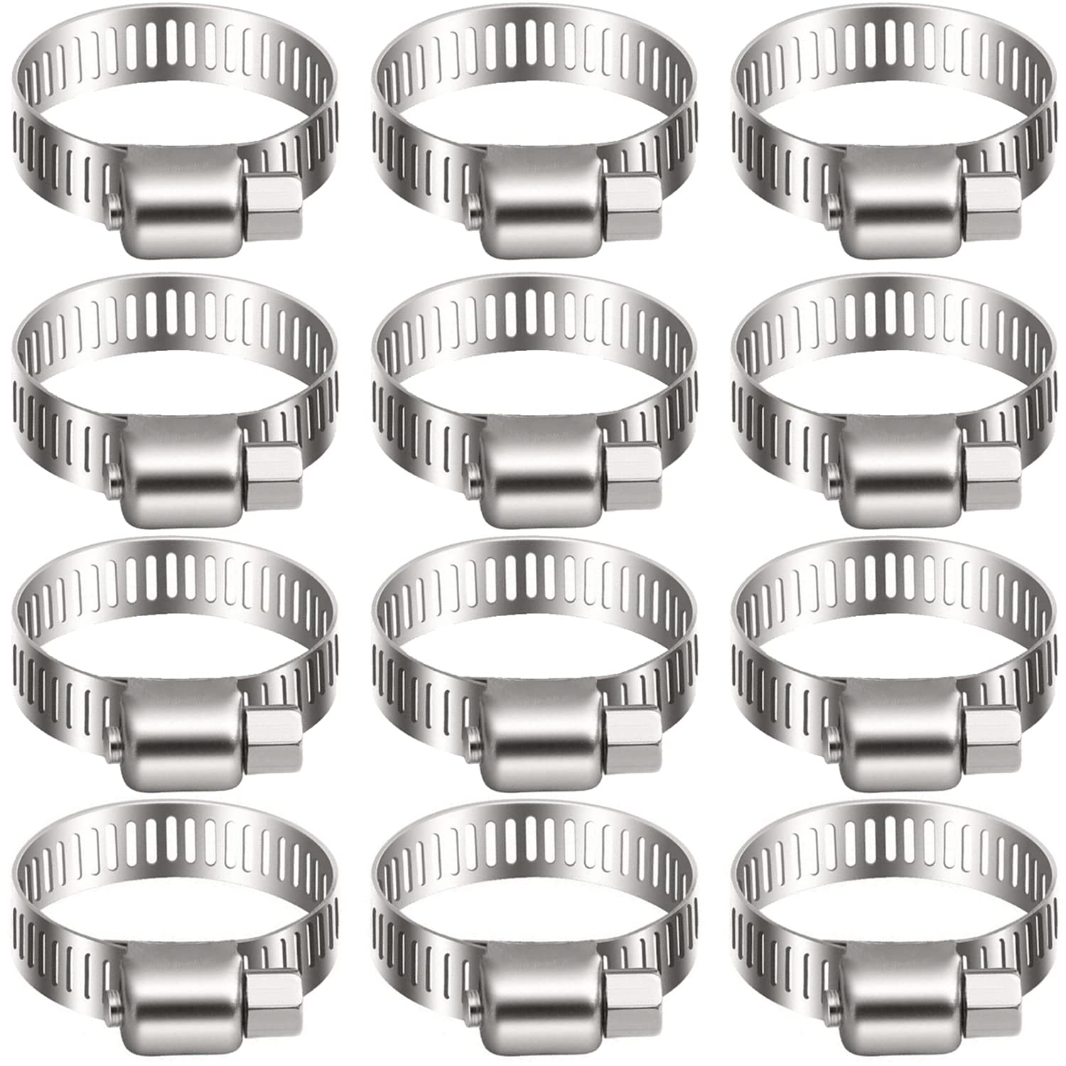 Litensh 16-25mm Stainless Steel Hose Clips, 12PCS Worm Gear Hose Pipe Clamp Adjustable Jubilee Clips, Duct Clamp Fuel Line Hose Clamps for Plumbing Automotive Pool Car Pond and Garden