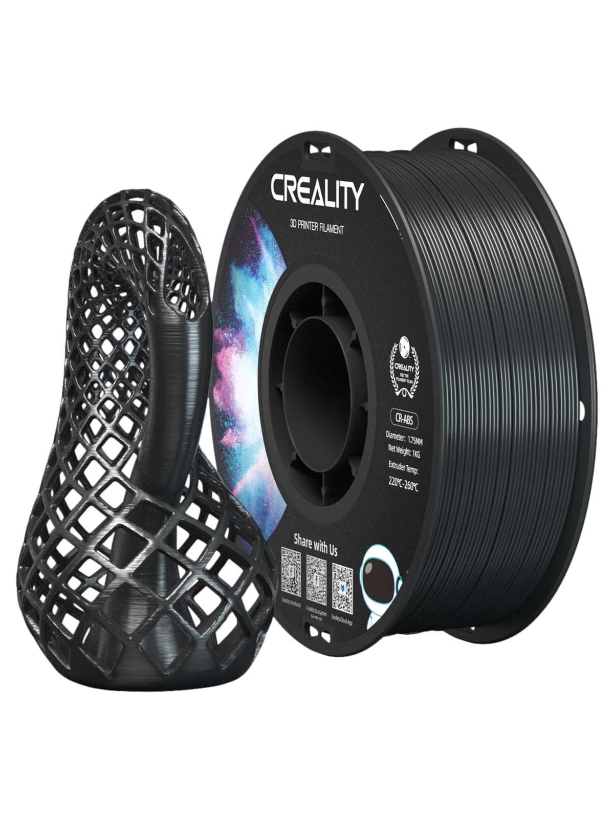 Photo 1 of Creality ABS Filament 1.75mm, 3D Printer Filament, Excellent Resistance, Odorless Non-Toxic, Stability, Tough, 1kg(2.2lbs) Printing Filament for 3D Printer (Black)
