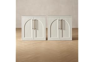 mopio Blake Storage Cabinet, Small Modular Accent Display Sideboard Buffet Cabinet with Storage, Media Console Credenza, for Kitchen, Coffee Bar, Pantry, Living Room (White Oak Arched, Set of 2)