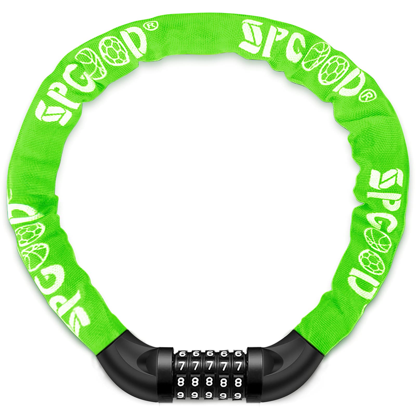 SPGOOD Bike Locks Heavy Duty/Bicycle Chain/Cycling Lock (14 Colors) 5-Digits Codes Resettable 100,000 Codes for Bike Cycle, Moto, Door, Gate Fence 830mm Length(Neon Green)