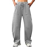 ELLEVEN Womens Baggy Barrel Sweatpants, High Waisted Wide Leg Sweat Pants Drawstring y2k Casual Palazzo Loose Trousers