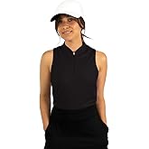 Three Sixty Six Womens Sleeveless Collarless Golf Polo Shirt with Zipper - Quick Dry Tank Tops for Women Black