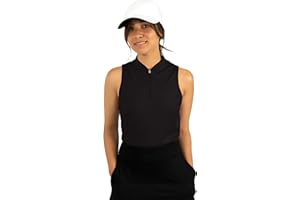 Three Sixty Six Womens Sleeveless Collarless Golf Polo Shirt with Zipper - Quick Dry Tank Tops for Women