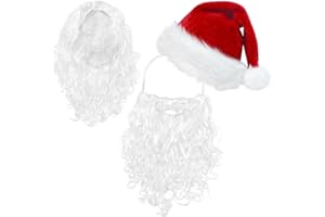 ROSAUI Santa Hat, Beard & Wig Set for Adults – Premium Santa Claus Costume Accessories Soft Elastic Strap Beard Classic Red Hat Fluffy White Wig Perfect for Christmas Parties & Holiday Fun