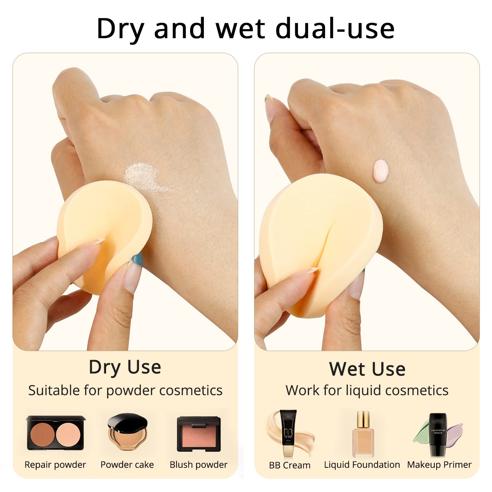 BEAKEY 12 Pcs Round Makeup Sponges with Air Cushion Powder Puff, Latex-free Cloud Kiss Sponges and Makeup Puff for Liquid Foundation, Powder, Concealer