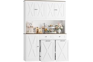 HOSTACK 71"H Kitchen Trash Can Cabinet, 12.5 Gallon Double Pull Out Garbage Can Hutch Cabinet with Trash Bin Storage Holders, 47" Wide Kitchen Pantry with Hidden Garbage Storage for Dining Room, White