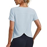 MAGCOMSEN Women's Workout Tops Short Sleeve Athletic Shirts Crop Split Back Tops Gym Running Quick Dry Loose Fit