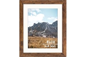 SNXJWA Brown 8x10 Picture Frame with Mat for 6x8 Display, Rustic Desk Wall Photo Frame for Horizontal and Vertical, 1 Pack
