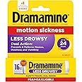 Dramamine Motion Sickness Relief, Less Drowsy, 16 Count | Dual Action to Prevent & Relieve Nausea, Dizziness, & Vomiting, Las