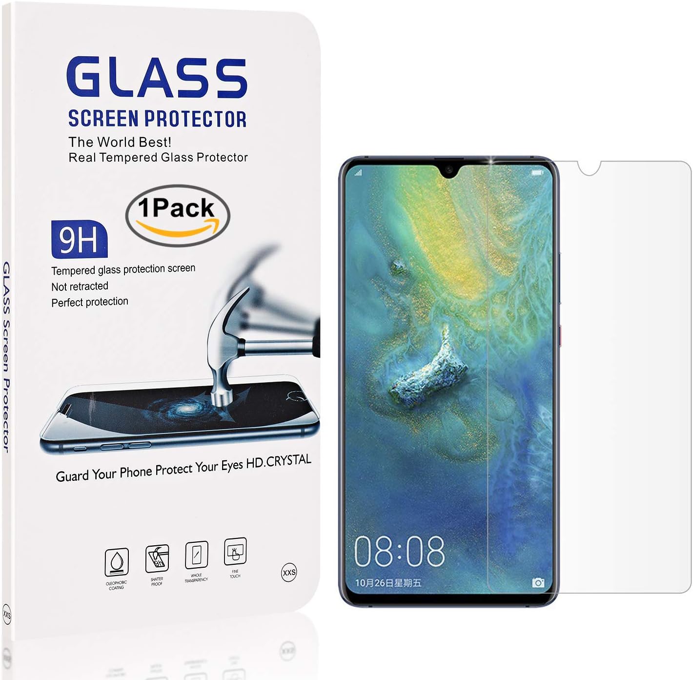 1 Pack Mate 20X Screen Protector, NBKASE 3D Full Coverage Tempered Glass Screen Protector for Huawei Mate 20X, Anti Scratch, 9H Hardness Crystal Clear