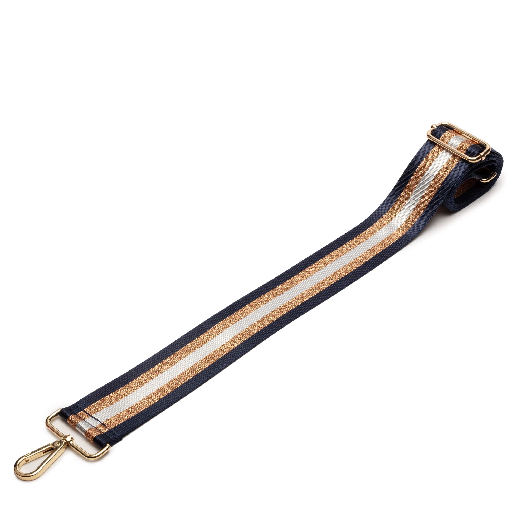 Elie Beaumont Shoulder Strap Adjustable Length Carry Strap Wide Shoulder Strap for Bags Shoulder Strap in Blue / White / Gold 68 cm - 128 cm Gold Carabiner 4 cm, One Size
