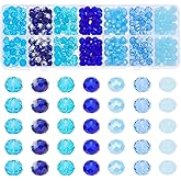PH PandaHall 350pcs Blue Crystal Beads 8mm Seaside Faceted Glass Beads 7 Styles Briolette Loose Beads Spacers Craft Beads for Winter Boho Surf Bracelet Necklace Earring Keychain Jewelry Making
