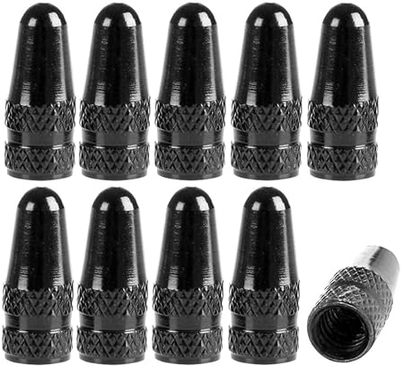 PRESKIN 10 er Set Presta Schwarz Fahrrad-Ventilkappen aus Aluminium eloxiert, Valve Caps für französische Ventile