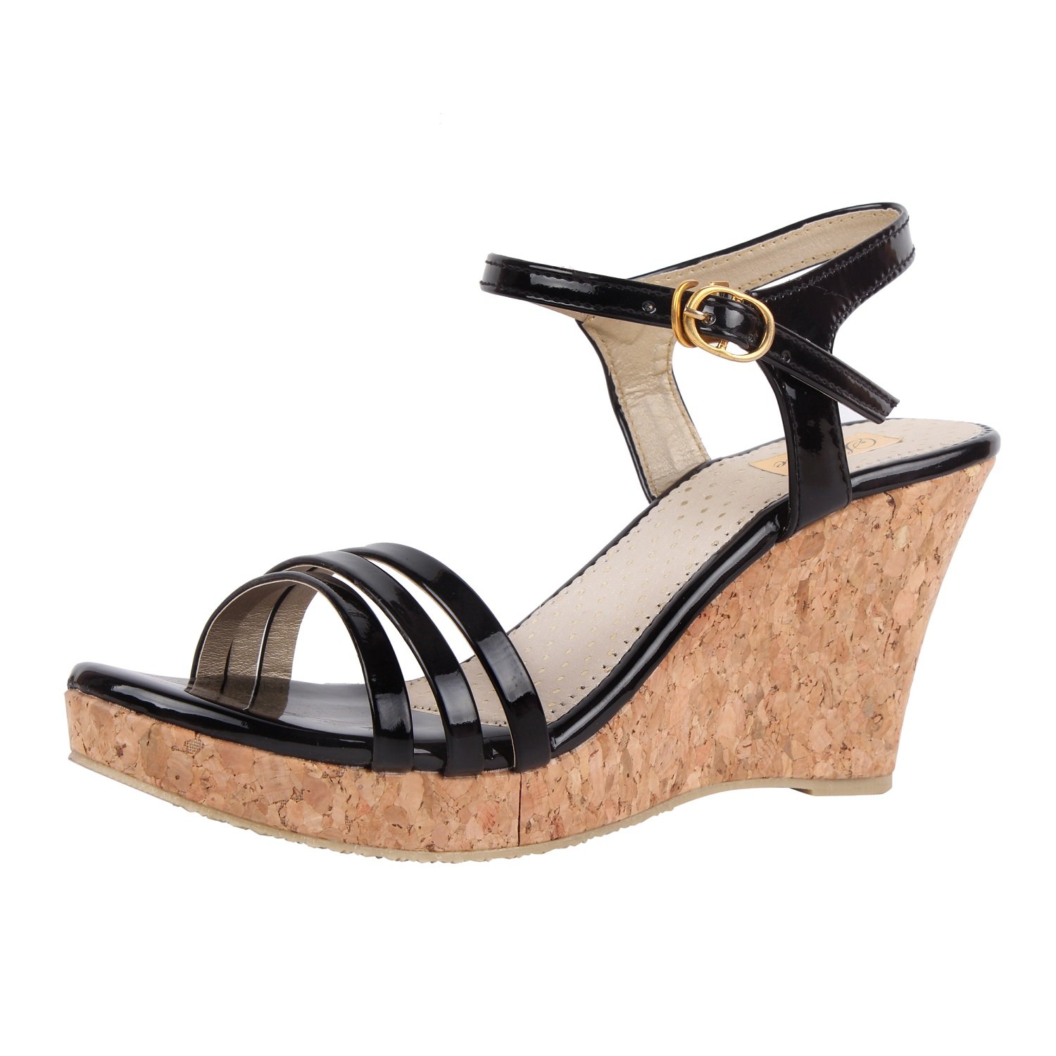 shofiee women's stylish leather & cork sole,trendy casual wedges heels