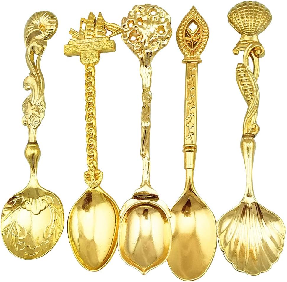 Pioneer Clan Smart Retro Coffee Scoops, Stirring Spoon, Milk Spoon, Soup Spoon,Tea Spoon 4/5pcs Sets (Gold)