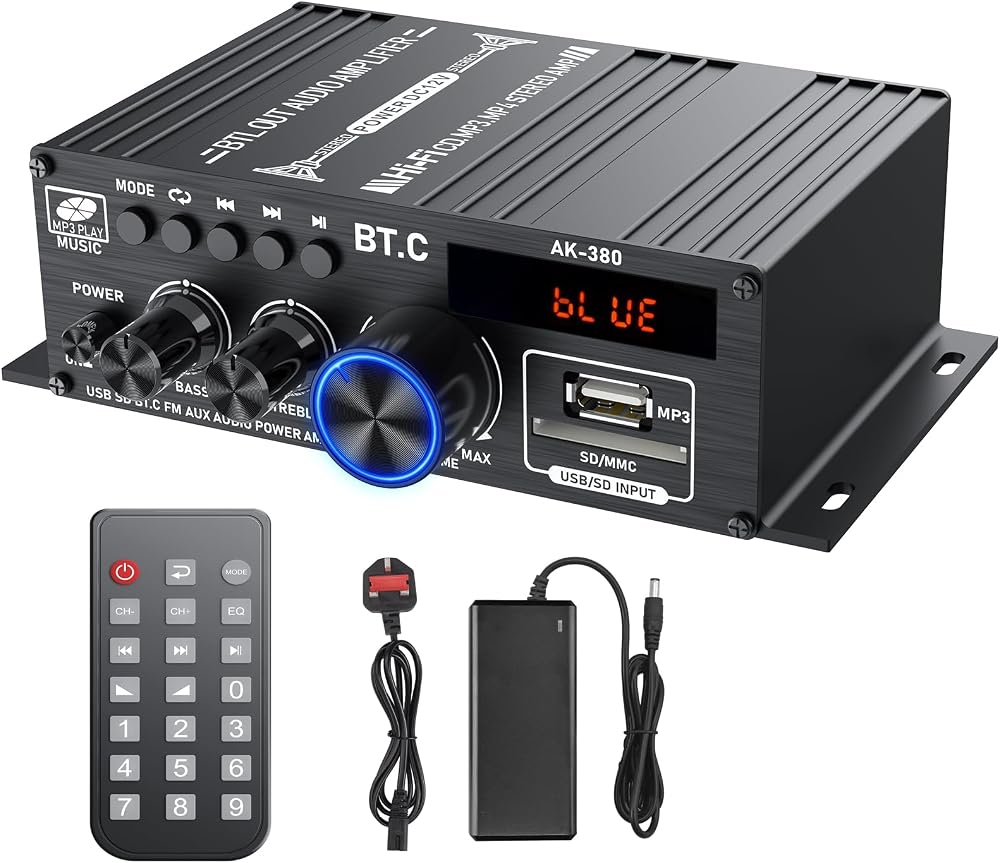 LiNKFOR Bluetooth 5.0 Stereo Amplifier 40W+40W USB SD AUX RCA Remote LCD