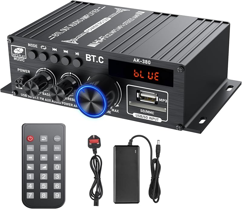 LiNKFOR Bluetooth 5.0 Stereo Amplifier 40W+40W USB SD AUX RCA Remote LCD