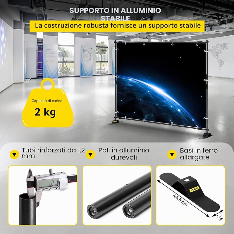 Banner Stand 2.4 x 2.4m Supporto Sfondo Studio Fotografico Kit Supporto Fondale Background Portatile Supporto Stativo Da Studio Con 4less — foto 3 di 8