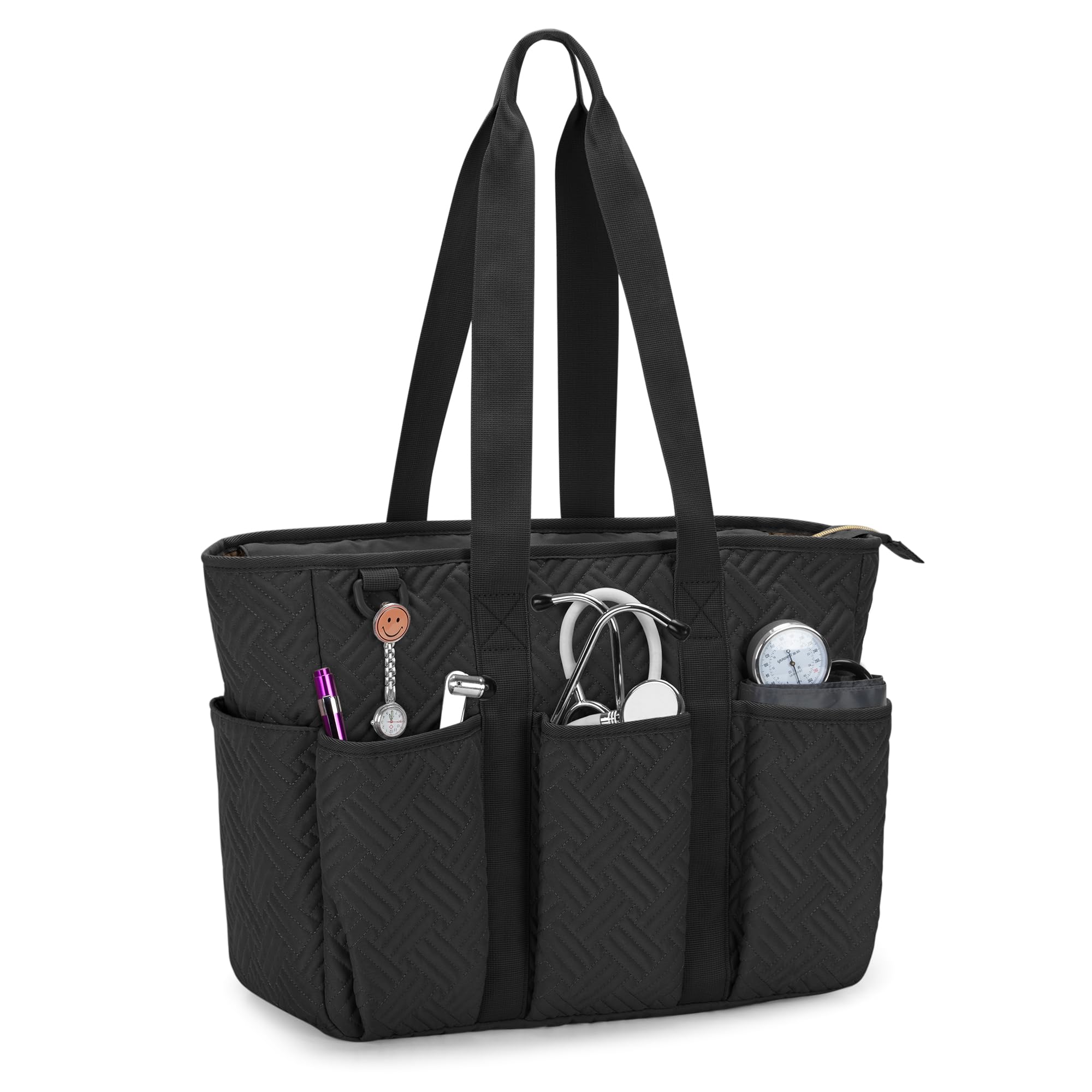 Fasrom Nurse Tote Bag for Work Nurses, Clinical Bag for Nursing School Students and Home Health Care Staff, Black (Empty Bag Only)