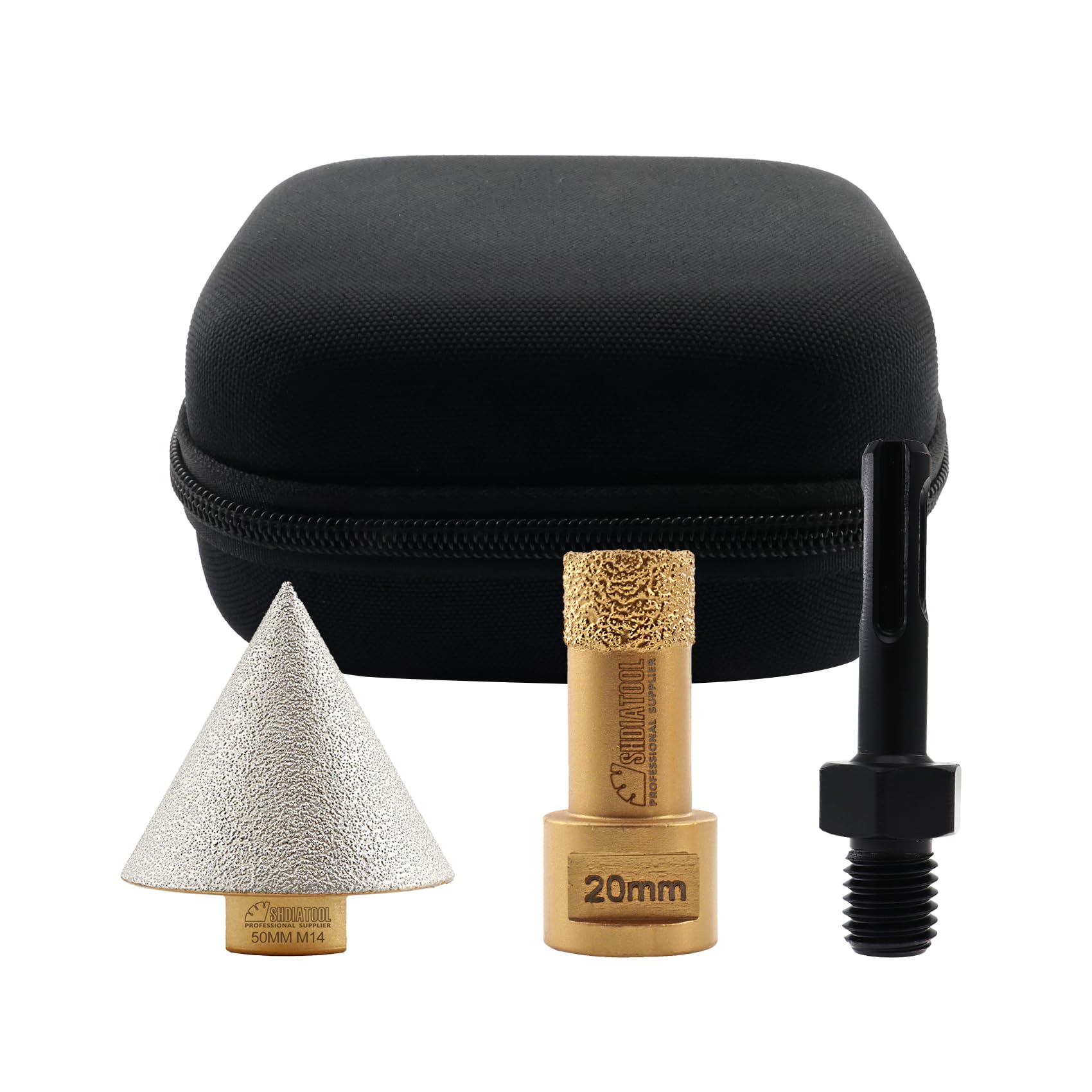 SHDIATOOL Diamond Core Drill Bits M14 Thread 20mm and 50mm Diamond Chamfer Bits and SDS Plus Adapter Vacuum Brazed for Porcelain Tile Ceramic Granite Marble