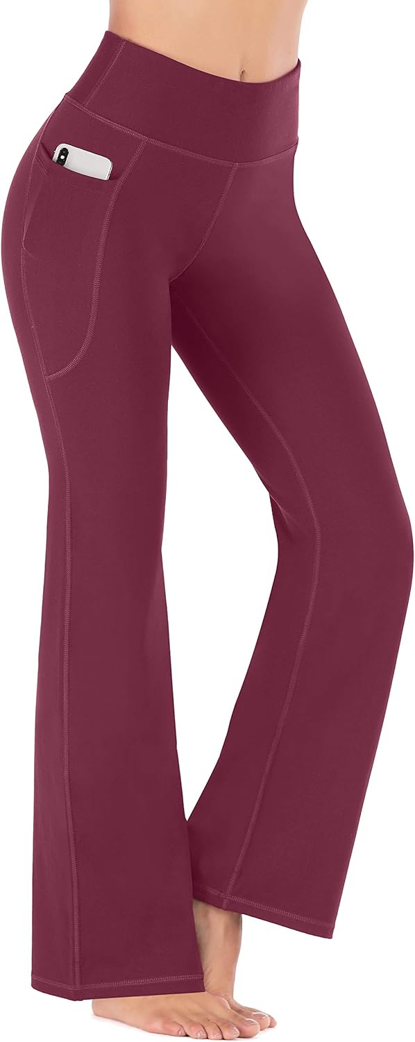 Heathyoga Bootcut Yoga Pants for Women with Pockets High Waisted Workout Pants for Women Bootleg Work Pants Dress Pants: Clothing