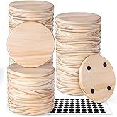 48 Pieces Unfinished Wood Coasters, GOH DODD 4 Inch Wooden Blanks Bulk Set with Foot Pads for Crafts Laser Engraving Wood Bur