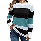 FEKOAFE Women's 2026 Cute Striped Sweaters Crew Neck Long Sleeve Pullover Sweaters for Women