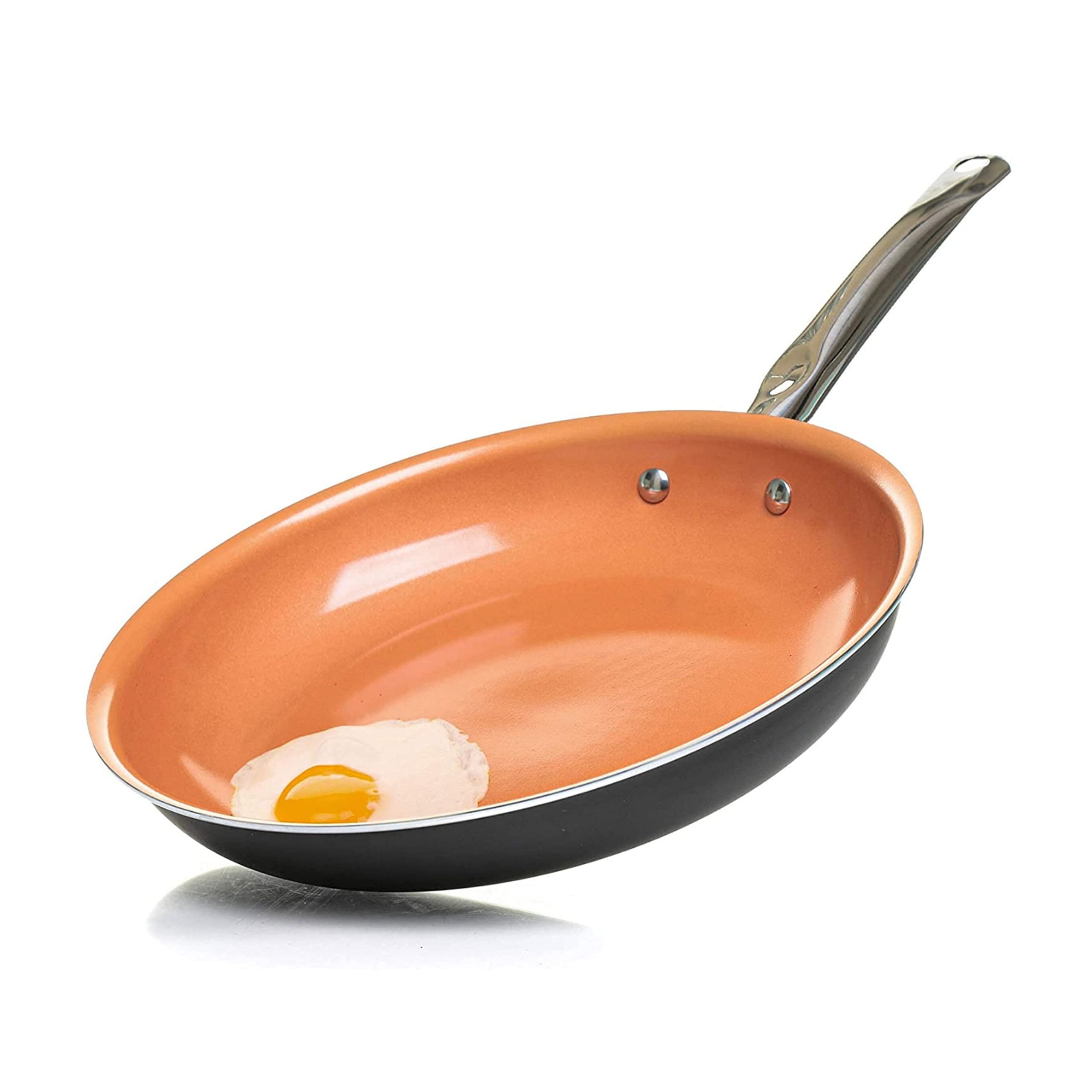 Home Icon Non Stick Frying Pan with Ceramic Coating 26cm 10Inch for Healthy Cooking with No Oil - Induction Copper Ceramic Frying Pan - All Hob and Cooker Types - Suitable for Pancake, Egg, and More