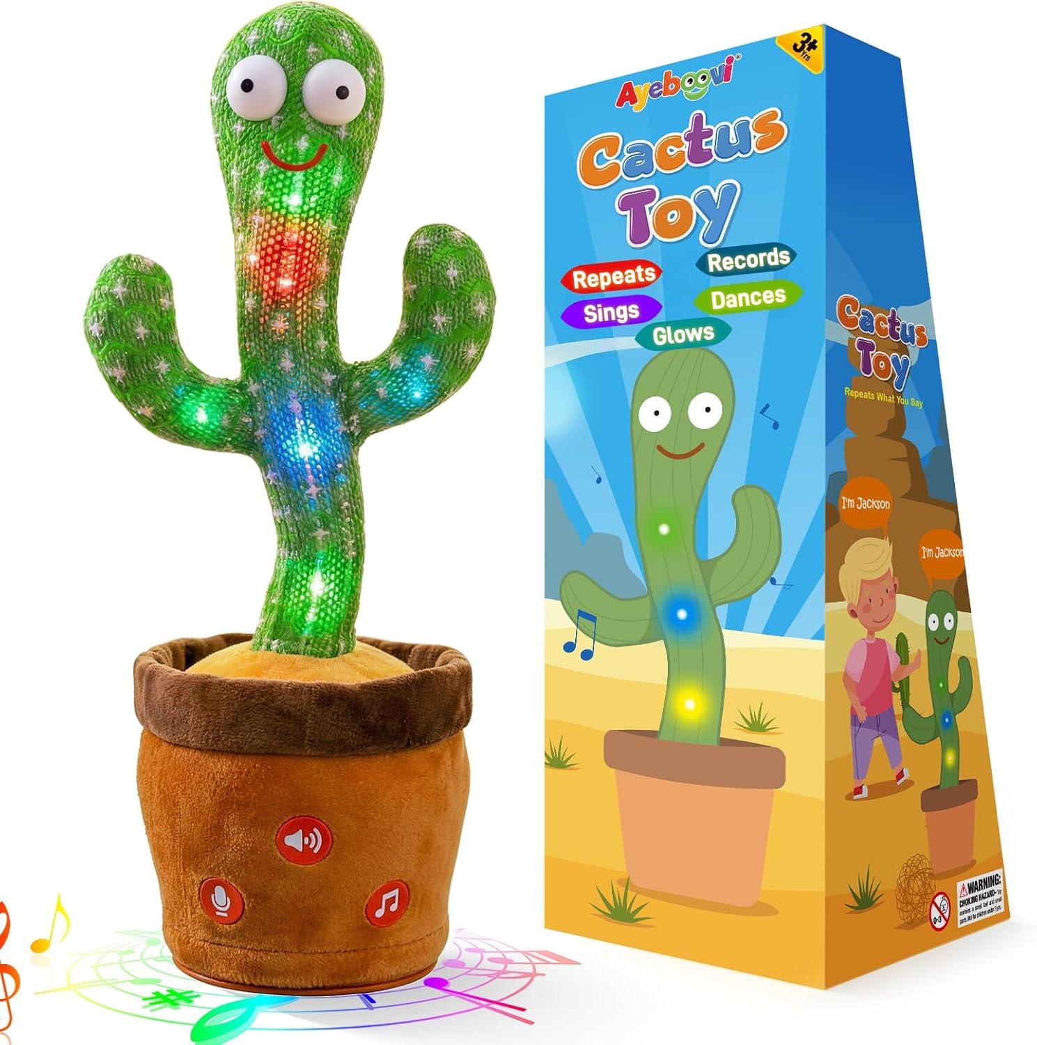 Ayeboovi Dancing Talking Cactus Baby Toy Mimicking Recording Cactus Toy Repeats What You Say 120 Songs Toddler Toys Gifts for Kids Birthday Gifts for 3 4 5 6+