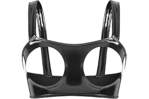 Ausing Women's PU Leather Bra Sexy Halter Neck Hollow Out Cupless Cage Bra Bralette Party Club S-XXL