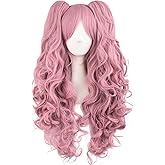 MapofBeauty 28 Inch/70 cm Lolita Long Curly Clip on Ponytails Cosplay Wig (Rouge Pink)