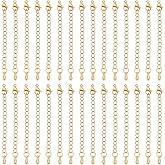 UNICRAFTALE 30Pcs Real 18K Gold Plated Chain Stainless Steel Chain Extender 59mm Chain Extension Necklace Bracelet Extender Chain Pendant Anklet Chain Extenders Tails Chain for DIY Jewelry Making